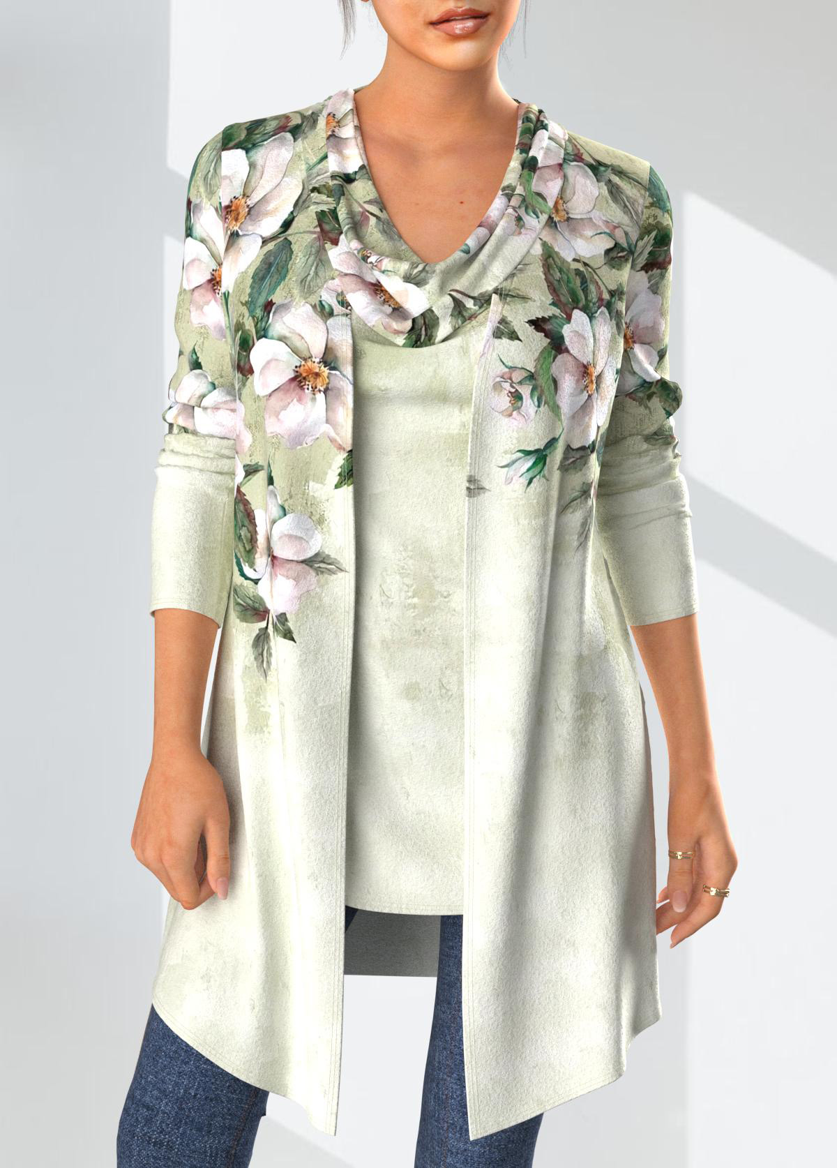 Draped Neck Tank Top and Sage Green Coat